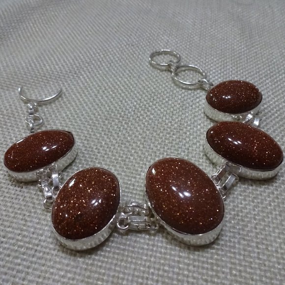 Sparkling "GOLD SUNSTONE" Handmade Sterling Bracelet 7.5" #819A - Picture 1 of 3